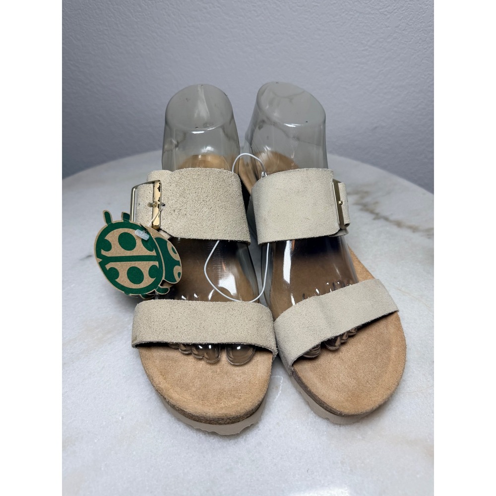 Yokono Womens Beige Suede Leather Cork Wedge Buckle Slide Sandals Size 9 Spain